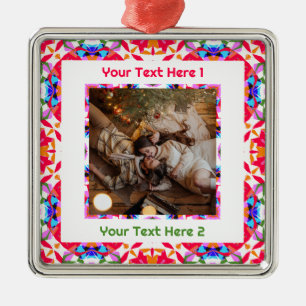 Custom Jolly Christmas Fun Red Blue Photo Greeting Metal Ornament