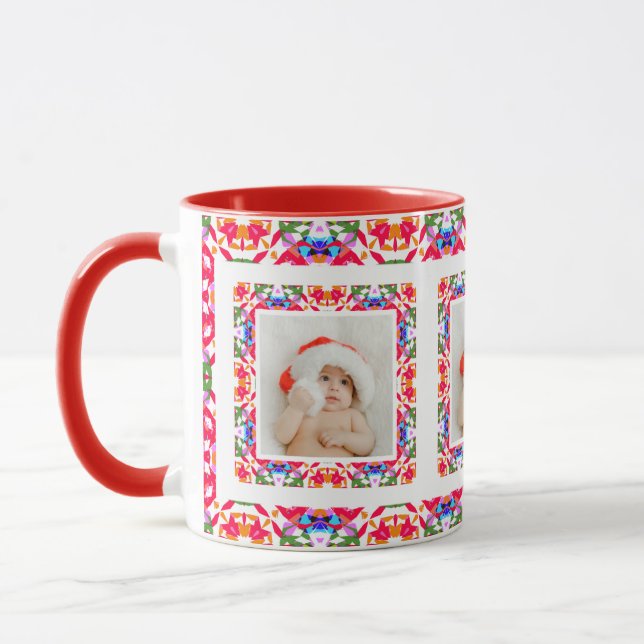 Custom Jolly Christmas Pattern Photo Picture Tea Mug (Left)