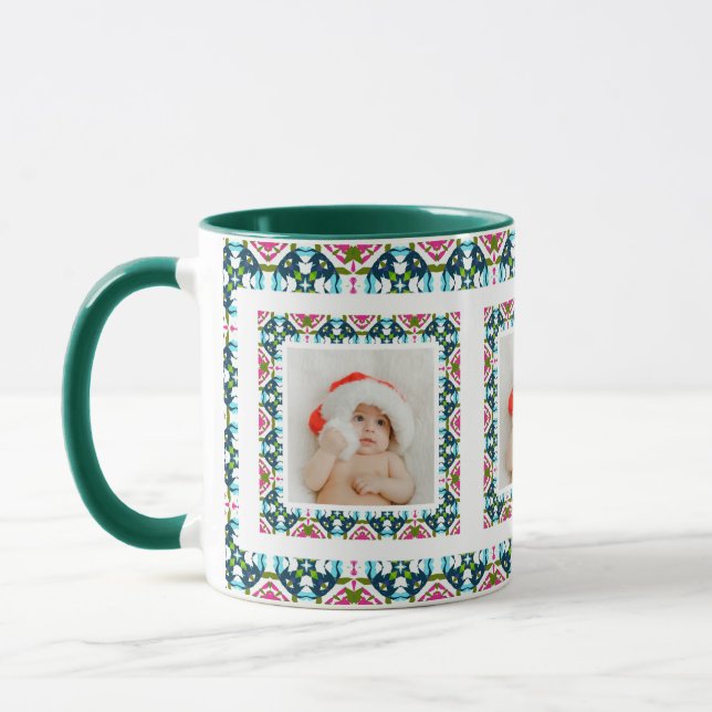 Custom Jolly Christmas Pattern Photo Picture Tea Mug (Left)