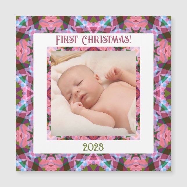 Custom Jolly Christmas Pink Photo Magnetic Card (Front)