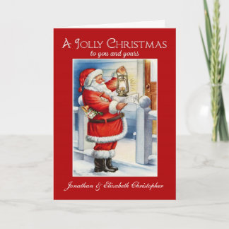 Custom Jolly Christmas Santa Vintage Reproduction Holiday Card