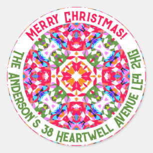 Custom Jolly Colourful Modern Christmas Address Classic Round Sticker