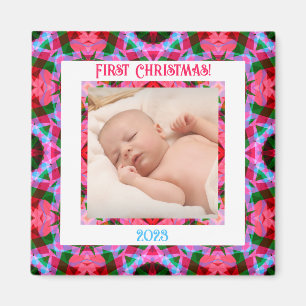 Custom Jolly Festive Christmas Pink Photo Picture Magnet