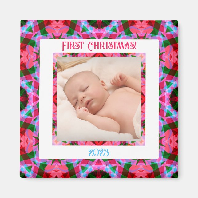 Custom Jolly Festive Christmas Pink Photo Picture Magnet (Front)