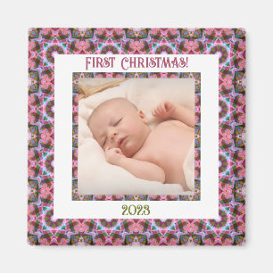 Custom Jolly Festive Christmas Pink Photo Picture Magnet
