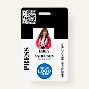 Custom Journalist Media Pass Photo ID Logo BLACK Badge