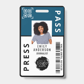 Custom Journalist Media Pass Photo ID Logo | Blue Badge