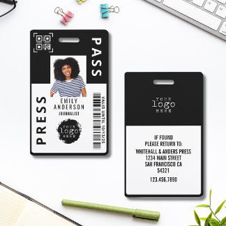 Custom Journalist Press Pass Photo ID Logo | Black Badge