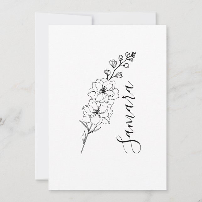 Custom July Delphinium Birth Flower Gift for Birth Invitation (Front)