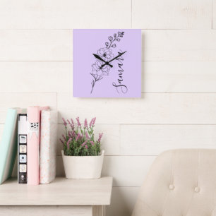 Custom July Delphinium Birth Flower Gift for Birth Square Wall Clock