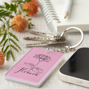 Custom July Water Lily Birth Flower Gift for Birth Keychain