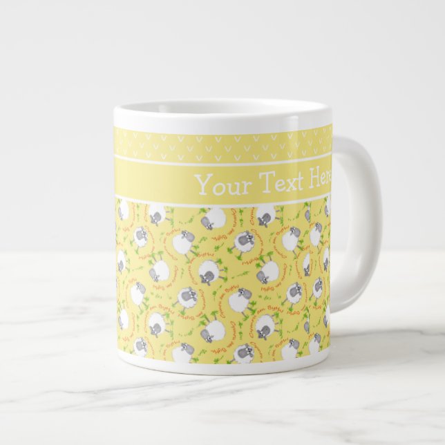 Custom Jumbo Coffee Mug: Yellow Fun Sheep Patterns Large Coffee Mug (Front Right)