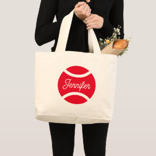 Custom jumbo tote bag in red tennis ball logo
