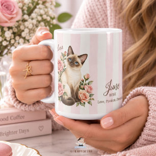 Custom June Birth Flower Rose Cat Bridesmaid Gift Coffee Mug