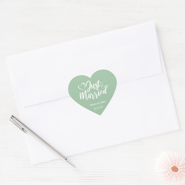 Custom Just Married Heart Stickers (Envelope)