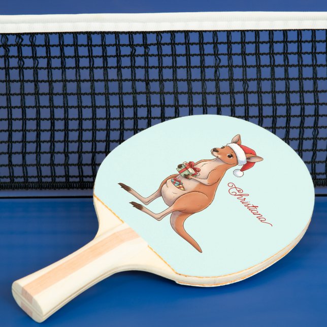 Custom Kangaroo With Santa Hat Christmas Ping Pong Paddle (Insitu)