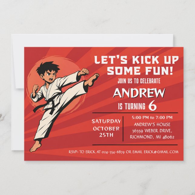 Custom Karate Birthday Party Invitation (Front)