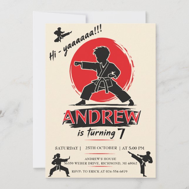 Custom karate birthday Warrior  Invitation (Front)