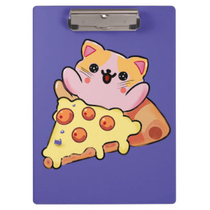 Custom Kawaii Cat Hugging Pepperoni Pizza Cartoon Clipboard