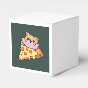 Custom Kawaii Cat Hugging Pepperoni Pizza Cartoon Favor Box