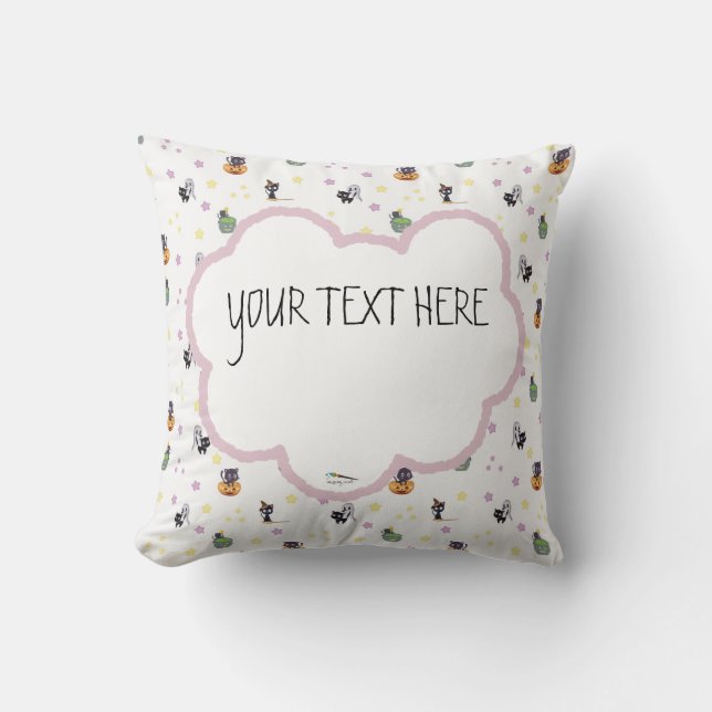Custom Kawaii Doodle Halloween Pattern Throw Pillow (Front)