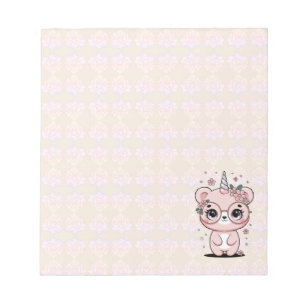 Custom Kawaii Unicorn Bear Face Floral Glasses Notepad
