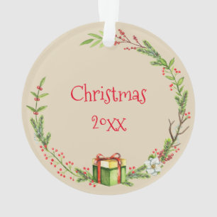 Custom Keepsake Christmas Wreath with Name Year Ornament