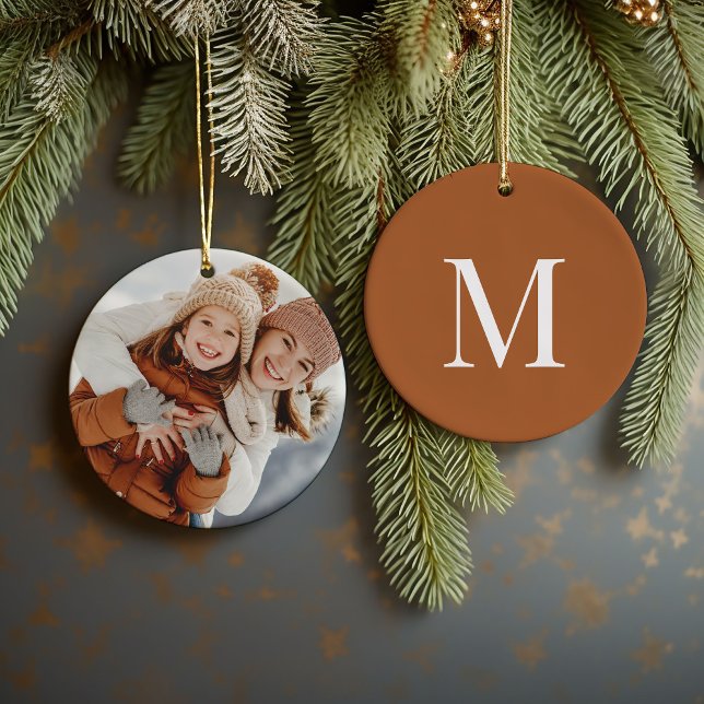 Custom Keepsake Photo and Monogram Christmas Ceramic Ornament (Creator Uploaded)