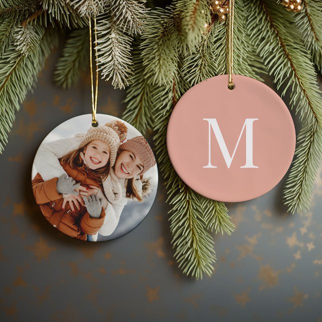 Custom Keepsake Photo and Monogram Christmas Ceramic Ornament (Creator Uploaded)