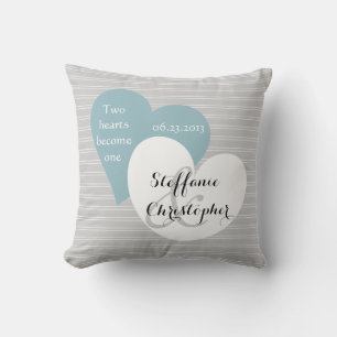Custom Keepsake Wedding, Grey Pinstripe, Hearts Throw Pillow