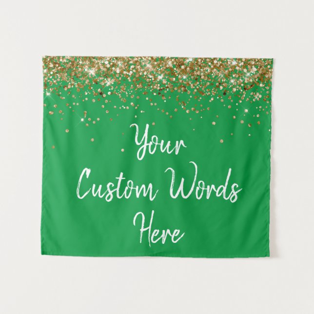 Custom Kelly Green Gold Birthday Party Photo Booth Tapestry (Front (Horizontal))