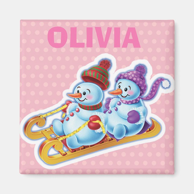 Custom Key Ring Christmas Snowman characters. Magnet (Front)