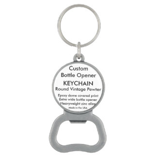 Custom Keychain Bottle Opener ROUND VINTAGE PEWTER