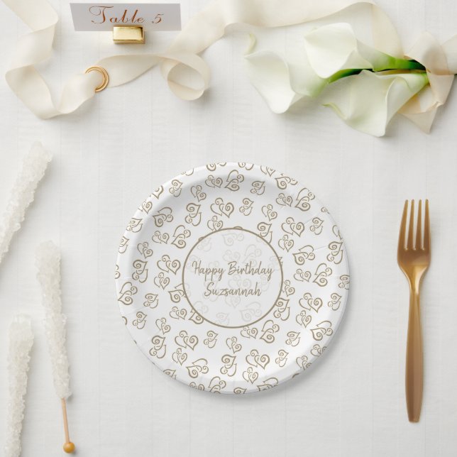 Custom Khaki Heart Pattern Napkins Paper Plate (Wedding)