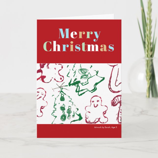 Custom Kid Christmas Art Merry Christmas Photo Holiday Card (Front)