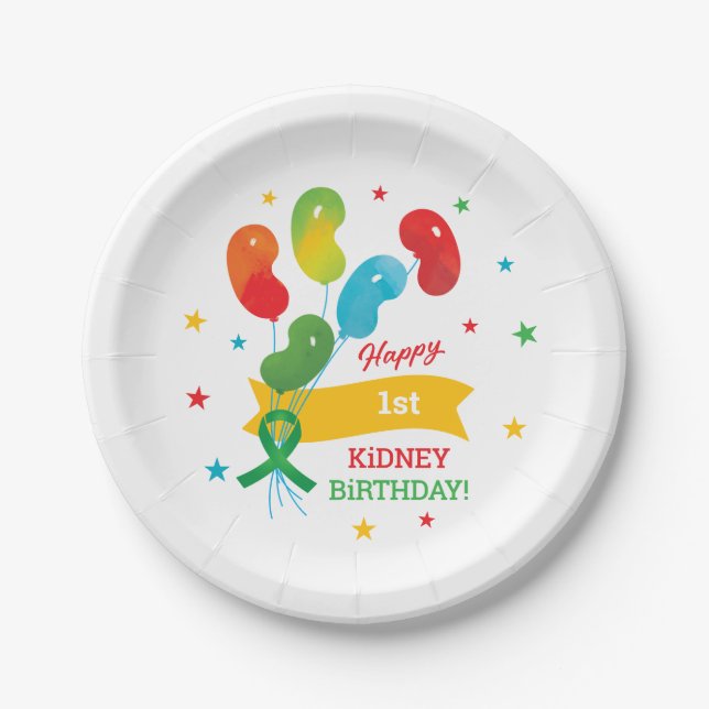 Custom Kidney Transplant Birthday Paper Plate (Front)