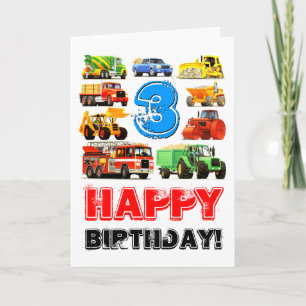 Custom Kids 3rd Birthday Construction Truck Card
