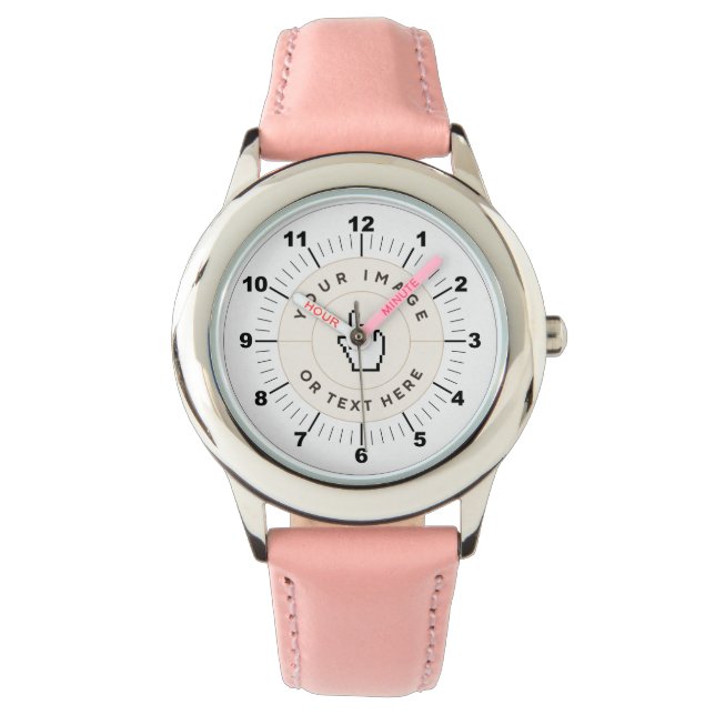 CUSTOM Kid's Adjustable Pink Hearts Watch (Front)