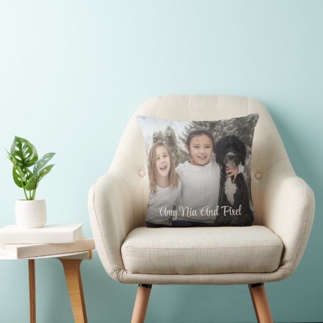 Custom Kids And Dog Photo Keepsake  Throw Pillow (Chair)