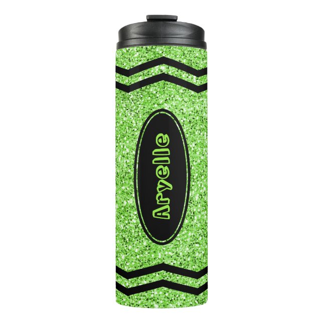 Custom Kids Apple Green Glitter Crayon Tumbler (Front)