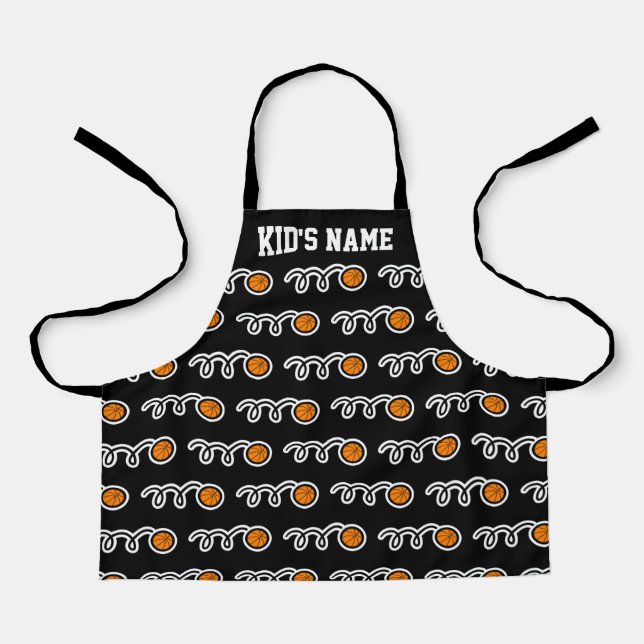 Custom kid's apron with basketball sports print (Front)