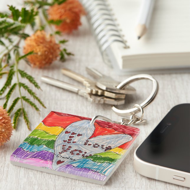 Custom Kids' Art and Photo Keepsake Gift Keychain (Front Right)