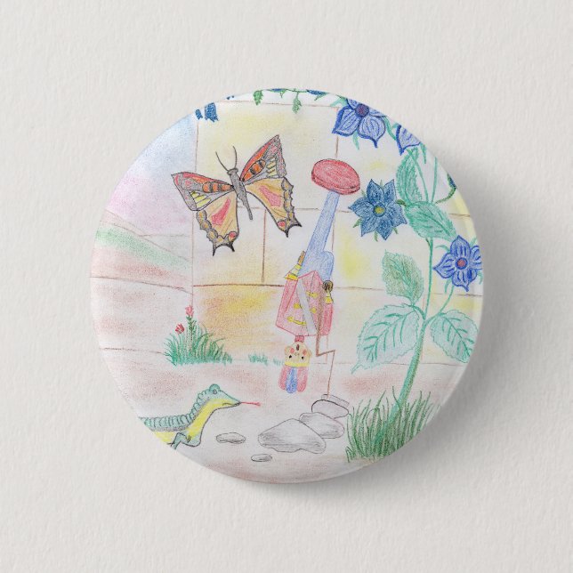 Custom Kids Artwork, Nutcracker toy, butterfly,  2 Inch Round Button (Front)