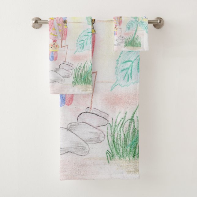 Custom Kids Artwork, Nutcracker toy, butterfly,  Bath Towel Set (Insitu)