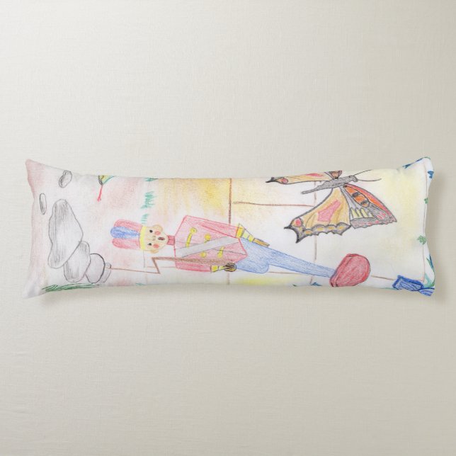 Custom Kids Artwork, Nutcracker toy, butterfly,  Body Pillow (Front)