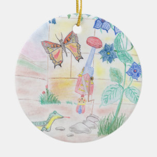 Custom Kids Artwork, Nutcracker toy, butterfly,  Ceramic Ornament