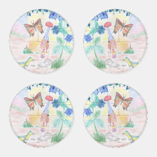 Custom Kids Artwork, Nutcracker toy, butterfly, Coaster Set