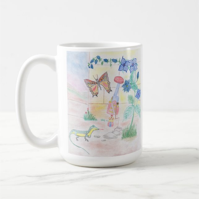 Custom Kids Artwork, Nutcracker toy, butterfly,  Coffee Mug (Left)