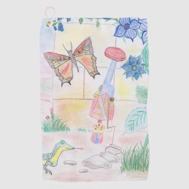 Custom Kids Artwork, Nutcracker toy, butterfly,  Golf Towel (Front)