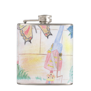 Custom Kids Artwork, Nutcracker toy, butterfly,  Hip Flask